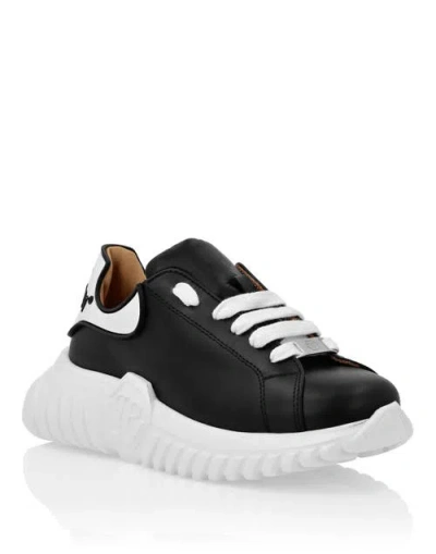 Philipp Plein Kids'  Leather Lo-top Sneakers Hexagon Insert Sole And Plein Boy In Black
