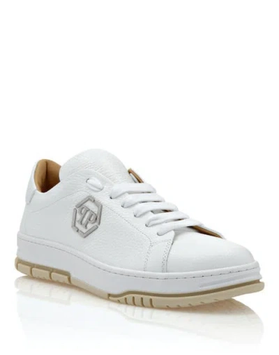Philipp Plein Leather Lo-top Sneakers Hexagon Luxe Unisex In White