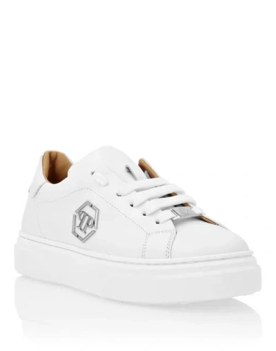 Philipp Plein Kids'  Leather Lo-top Sneakers The Plein Original Boy In White