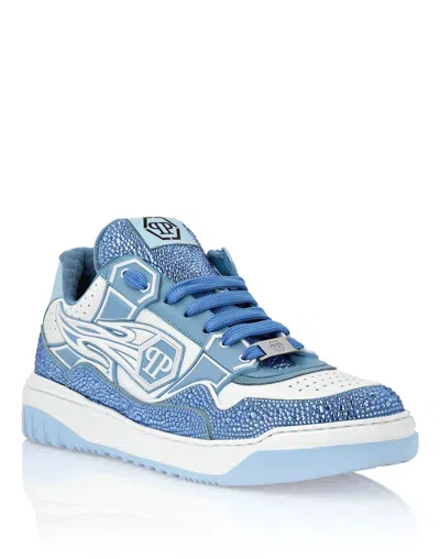 Philipp Plein Leather Low-top Sneakers Moon Walker In Blue