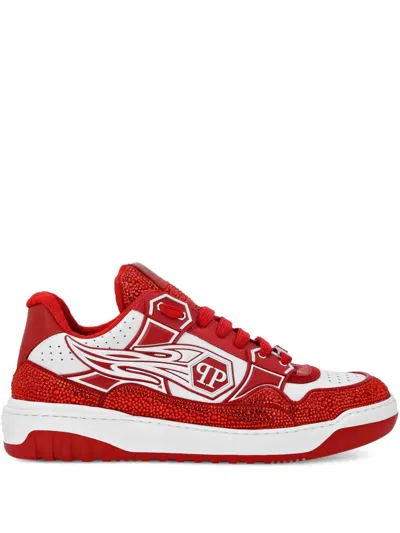 Philipp Plein Leather Low-top Sneakers In Red