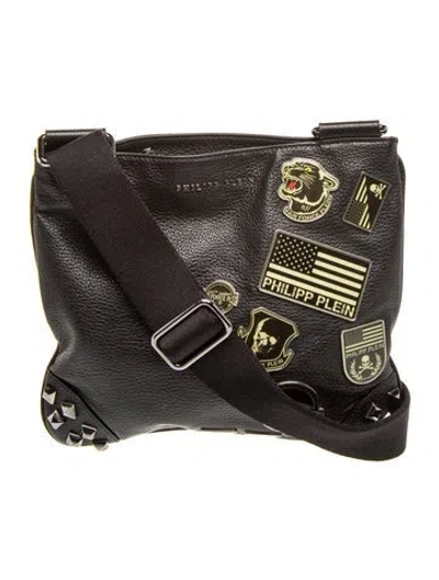 Pre-owned Philipp Plein Leather Messenger Bag In Black