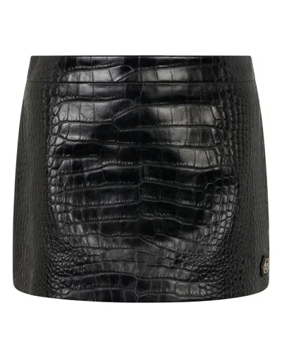 Philipp Plein Leather Mini Skirt Cocco In Black