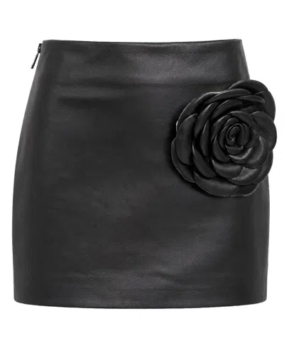 Philipp Plein Leather Mini Skirt Flower In Black