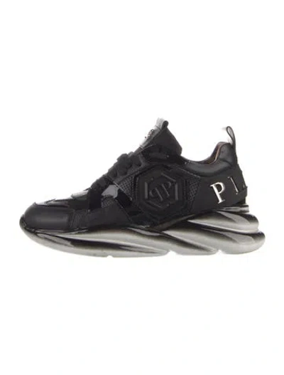 Pre-owned Philipp Plein Leather Printed Athletic Sneakers In Blue