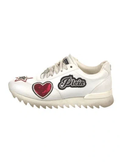 Pre-owned Philipp Plein Leather Printed Sneakers In White