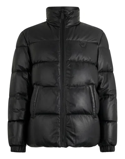 Philipp Plein Leather Puffer Jacket Late Checkout In Black
