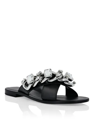 Philipp Plein Chunky Chain Detail Sandals In Black