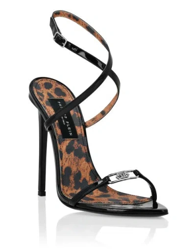 Philipp Plein Leather Sandals High Heels Women In Animal Print