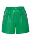 Philipp Plein Leather Shorts Crystal In Green