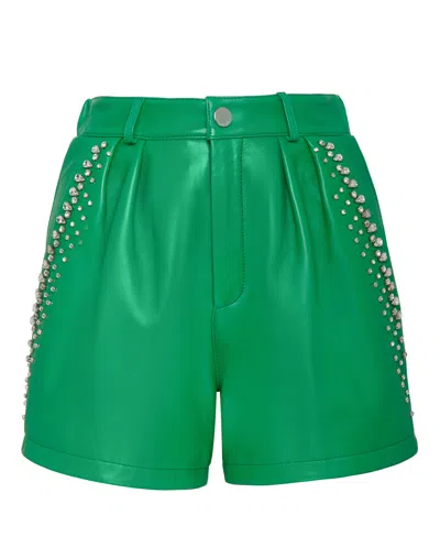 Philipp Plein Leather Shorts Crystal In Green