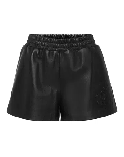 Philipp Plein Leather Shorts Signature In Black