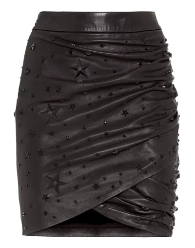 Philipp Plein Leather Skirt Short Studs In Black
