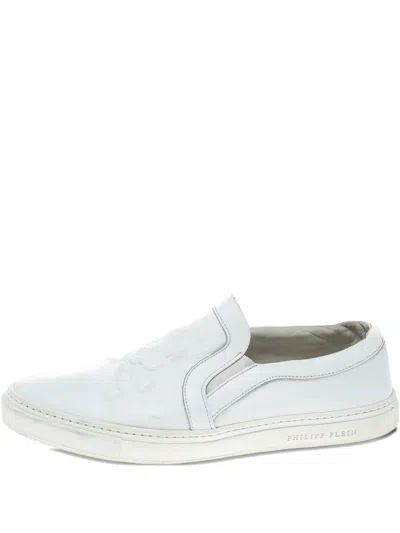 Pre-owned Philipp Plein Leather Slip-on Sneakers In White