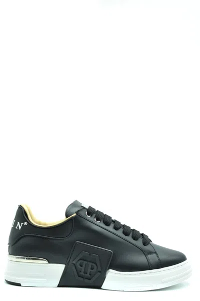 Philipp Plein Leather Sneakers With Distinctive Logo Detail In Black