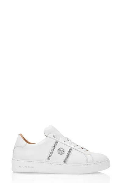 PHILIPP PLEIN LEATHER SNEAKERS WITH STYLISH EMBELLISHMENTS