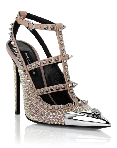 Philipp Plein Leather Strass Sandals High Heels Studs