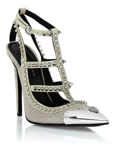 Philipp Plein Leather Strass Sandals High Heels Studs Women In White