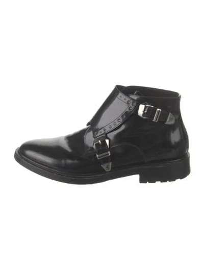 Pre-owned Philipp Plein Leather Studded Accents Moto Boots In Black