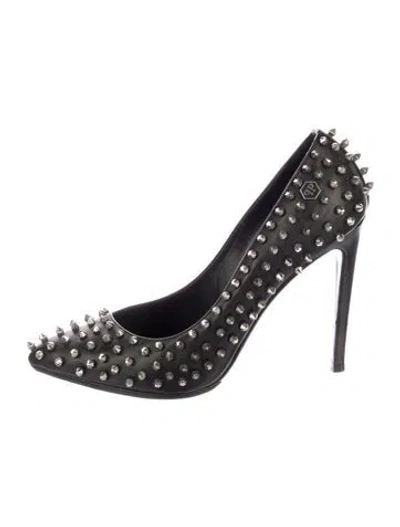 Pre-owned Philipp Plein Leather Studded Accents Pumps In Black