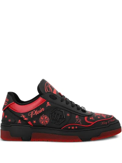 Philipp Plein Leather Tattoo-print Sneakers In Black