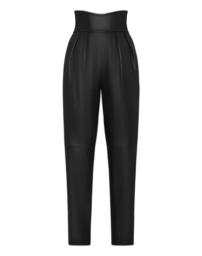 Philipp Plein 80s Fit Iconic Plein Leather Trousers In Black