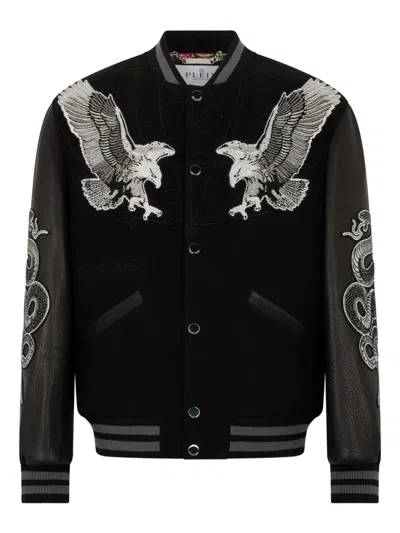 Philipp Plein Leather-sleeves Bomber Jacket In Multi
