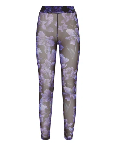Philipp Plein Leggings Flowers In Black