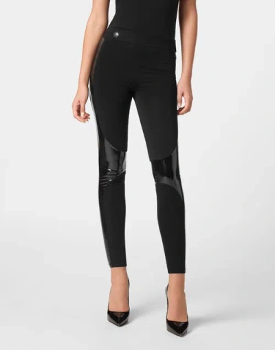 Philipp Plein Leggings With Latex Inserts Women In Black