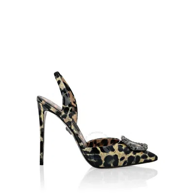 Philipp Plein Leopard Decollete Hi-heels Slingbacks In Black