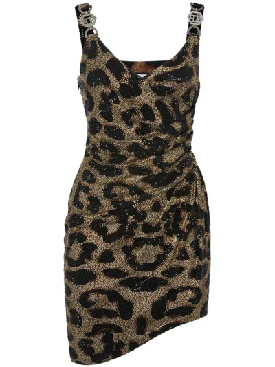 Philipp Plein Leopard Mini Dress In Brown