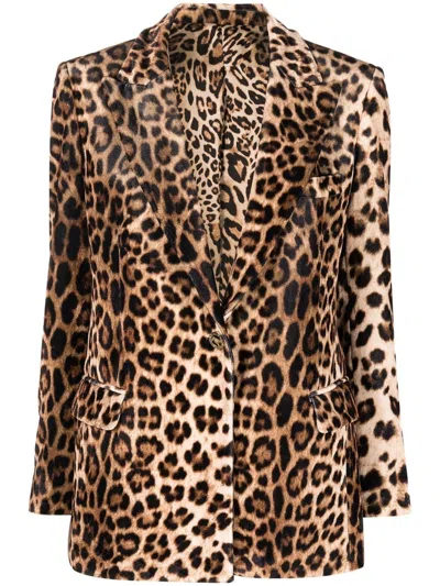 Philipp Plein Leopard-print Blazer In Brown