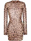 Philipp Plein Leopard-print Mock Neck Dress In Nude