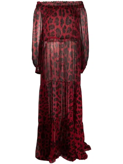 Philipp Plein Leopard-print Off-shoulder Dress In Red