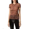 Philipp Plein Leopard Print Round Neck T-shirt In Black/beige