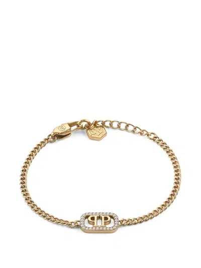 Philipp Plein Lettering Crystal Bracelet In Gold