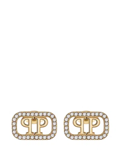 Philipp Plein Lettering Crystal Earrings In Gold