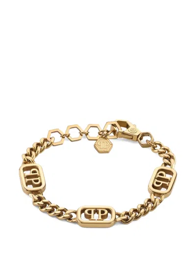 Philipp Plein Lettering Logo-chain Bracelet In Gold
