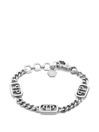 Philipp Plein Lettering Logo-chain Bracelet In Silver