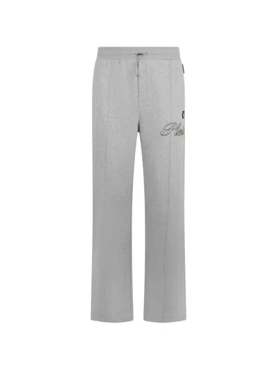 Philipp Plein Lettering-embroidered Track Pants In Gray
