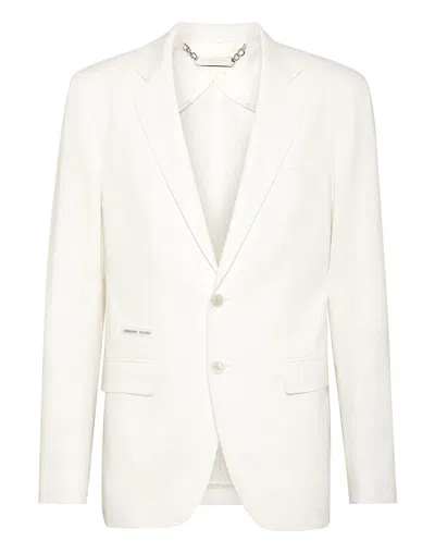 Philipp Plein Notched-lapel Wool Blazer In White