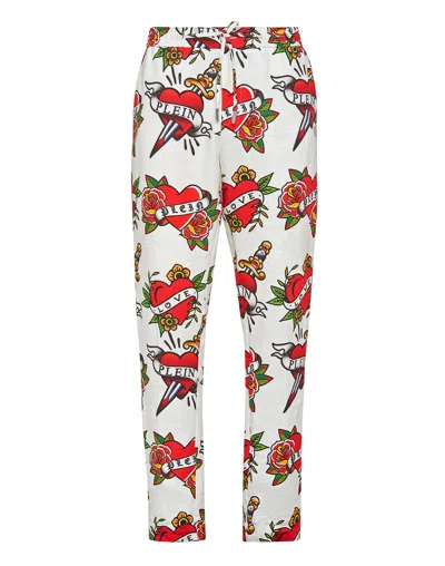 Philipp Plein Linen Jogging Trousers Love In White