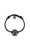 Philipp Plein Linked Cotton Cord Bracelet In Black