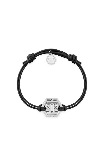 Philipp Plein Linked Cotton Cord Bracelet In Silver