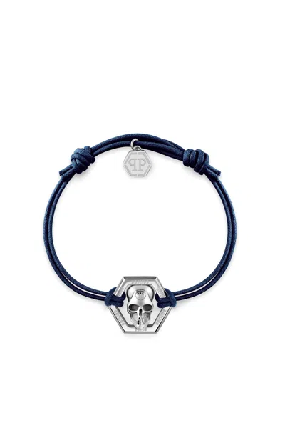 Philipp Plein Linked Cotton Cord Bracelet Man Bracelet Silver Size Onesize Cotton