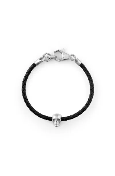 Philipp Plein Linked Leather Bracelet In Silver