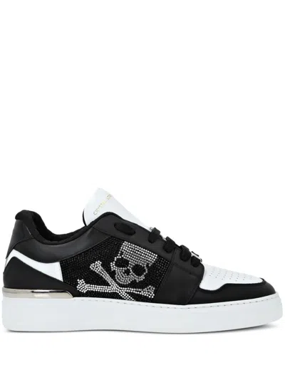 Philipp Plein Lo-top Crystal Leather Sneakers In Black