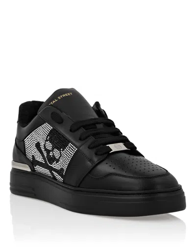 Philipp Plein Crystal Lo-top Leather Sneakers In Black