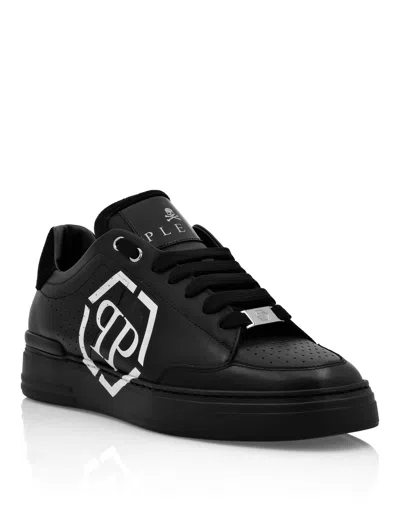 Philipp Plein Lo-top Leather Sneakers Hexagon In Black