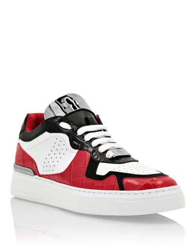 Philipp Plein Lo-top Sneakers Silver $urfer Cocco Print In Red